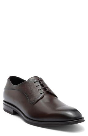 BOSS Derrek Mixed Finish Plain Toe Derby in Dark Brown at Nordstrom, Size 11.5Us