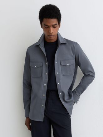 Reiss Airforce Blue Twin-pocket Overshirt With Stretch, Xxl