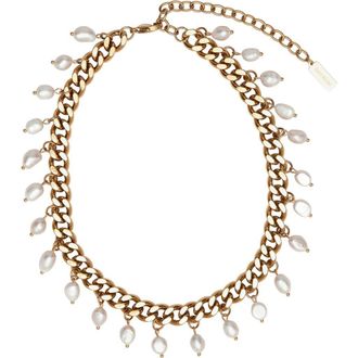 st. Moran Freshwater Pearl Charm Curb Link Necklace in White/gold at Nordstrom Rack