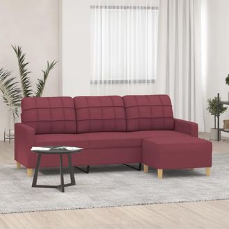 vidaXL Vidaxl - Sof&aacute; De 3 Plazas Con Taburete De Tela Rojo Tinto 180 Cm