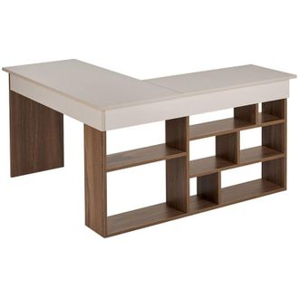 Vente-Unique Scrivania angolare con scomparti Beige e Marrone scuro naturale - LILEUL