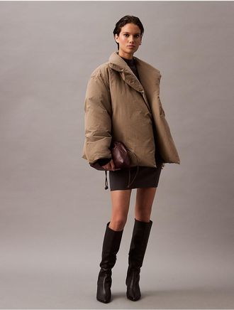 Calvin Klein Womens Heavyweight Short Puffer Coat - Brown - S