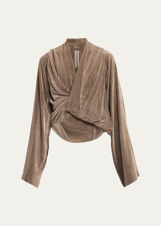 Rick Owens Flare-Sleeve Twisted Velvet Crop Top