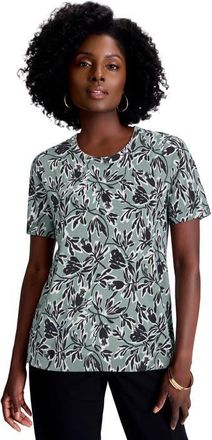 Jessica London Fine Gauge Crewneck Knit Shell in Grey Spruce Botanical at Nordstrom, Size 20