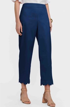 Foxcroft Elaine Scallop Hem Cotton Blend Crop Pants in Navy Blue at Nordstrom, Size Medium