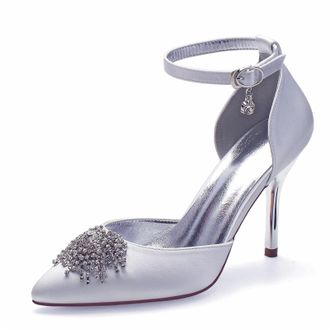 Miyoopark Wedding Shoes for Bride Ankle Strap Evening Pumps for Women M527 White UK 7.5