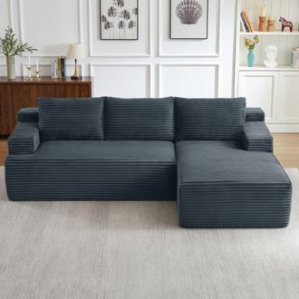 STILVORA Divano Modulare 4 Posti In Velluto A Coste Con Funzione Letto, Senza Montaggio, Grigio Scuro