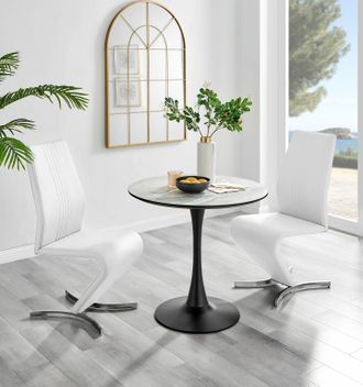 Furniturebox Elina White Marble Effect Scratch Resistant Dining Table & 2 Willow Faux Leather Chairs