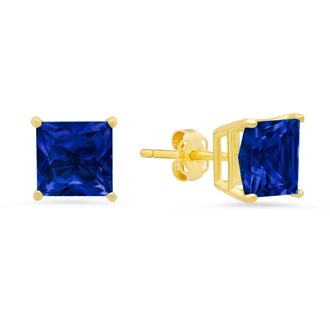 MAX + STONE 14k Yellow Gold Solitaire Princess-Cut Gemstone Stud Earrings (7mm)