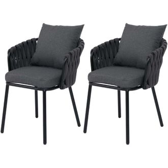 Hhg Set 2 sedie da giardino alluminio HHG-190, poltrona esterno, stoffa/tessuto (180g/m&sup2;) intreccio in corda, antracite