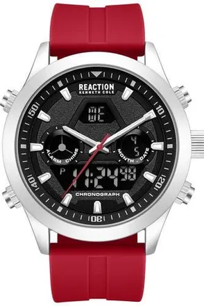 Kenneth Cole Reaction Analog Digital Silicone Strap Chronograph Watch, 47mm in Black/Red at Nordstrom Rack
