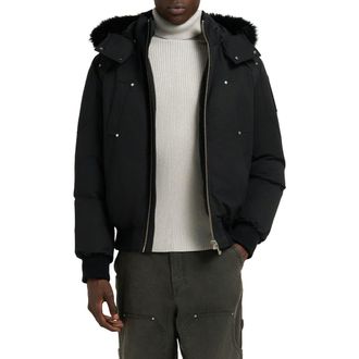 Moose Knuckles Original Genuine Shearling Trim Water & Wind Resistant 650 Fill Power Down Ballistic Bomber Jacket in Blk Wblk S at Nordstrom, Size