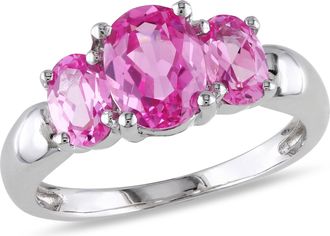 Mimi & Max 3 1/6ct TGW Oval Cut Created Pink Sapphire 3-Stone Ring in Sterling Silver