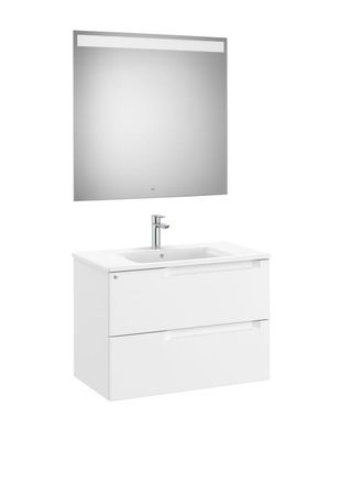 Roca Mueble Lavabo Centrado 800mm Aleyda 2 Cajones + Espejo Blanco Mate