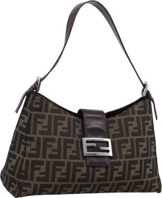 Fendi Mamma Baguette Shoulder Bag Zucca Canvas Black Canvas Handbag (Pre-Owned)