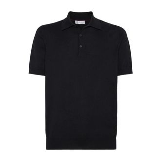 Brunello Cucinelli Cotton Lightweight Knit Polo - male - Brunello Cucinelli - Polo Shirts - Blue - 2XL - Tops