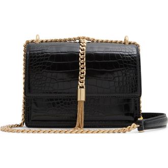 Aldo Miyabellx Croc Embossed Faux Leather Convertible Crossbody Bag in Black at Nordstrom Rack