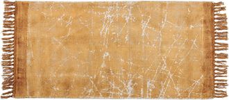 Beliani Alfombra De Viscosa Naranja Blanco 80 X 150 Cm Algod&oacute;n Flecos Moderno Hanli