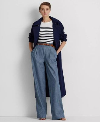 Lauren Ralph Lauren Womens Lauren Ralph Lauren Pants Blue Chambray Pleated Wide-Leg RED752