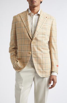Isaia Check Wool, Silk & Linen Sport Coat in Light Beige at Nordstrom, Size 54