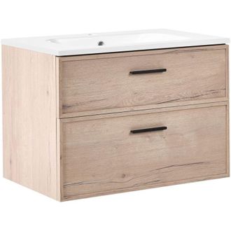 Beliani Mobile bagno con lavabo in MDF 2 cassetti 80 x 46 cm Marrone chiaro Yelcho