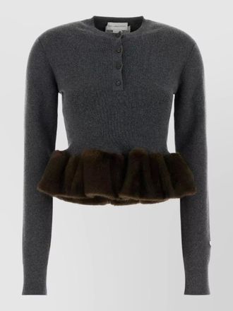 Stella McCartney ribbed peplum faux fur trim wool jumper