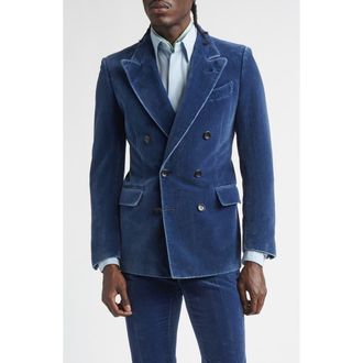 Tom Ford Double Breasted Velveteen Jacket in Indigo at Nordstrom, Size 42 Us