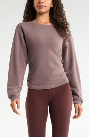 Zella Ruched Side Cotton Blend French Terry Sweatshirt in Grey Plum at Nordstrom, Size X-Small