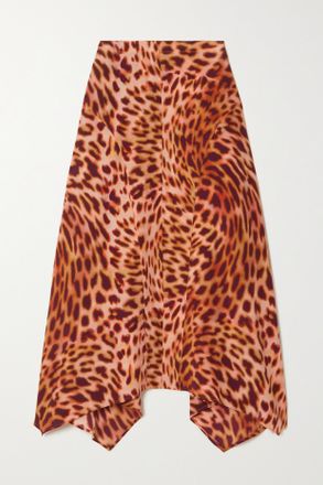 Stella McCartney Gonna Midi In Cr&ecirc;pe De Chine Di Seta Con Stampa Leopardata Naya - Rosa