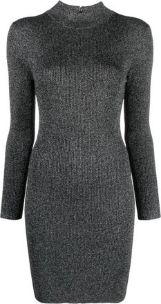 Michael Kors Metallic Rib gebreide Mock Neck jurk met stretch - Dames - Kleedjes - Grijs - M - Nylon - Kleedjes