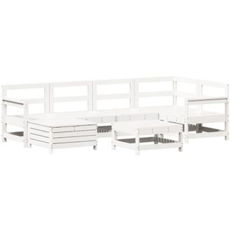 vidaXL Vidaxl - Juego De Sof&aacute;s De Jard&iacute;n 7 Pzas Madera Maciza De Pino Blanco