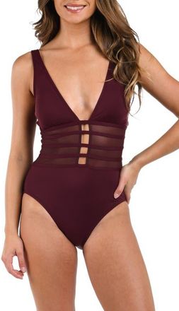 La Blanca Strappy Mesh Inset One-Piece Swimsuit in Dark Cherry at Nordstrom, Size 10