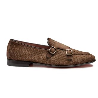 Santoni Loafers, male, Brown, Size: 8 1/2 US Woven Double-Buckle Loafers