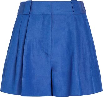 Blaz&eacute; Milano Selle Pleated Silk and Linen-blend Shorts - Blue - 2 (UK10 / S)