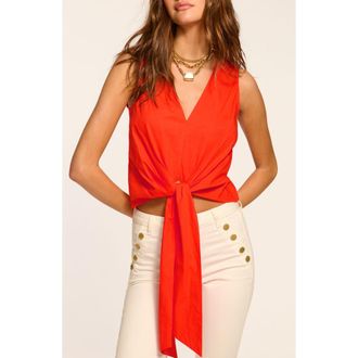 Ramy Brook Svetlana Tie Hem Sleeveless Crop Top in Bright Lily at Nordstrom Rack, Size Xx-Small