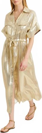DMN Paris Perla Metallic Silk-Blend Midi Dress In Gold