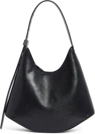 BCBGeneration Snakeskin Embossed Curved Hobo Bag with Pouch in Black at Nordstrom Rack