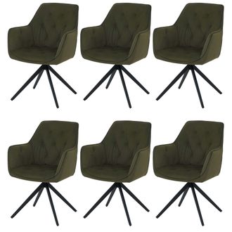 Hhg [nunca Usado] Juego De 6 Sillas De Comedor Hhg-503, Sillas De Cocina, Sillas Tapizadas Con Reposabrazos, Giratorias, Metal Y Tela, Verde