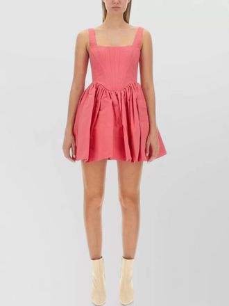 Staud dress fitted bodice flared skirt square neckline