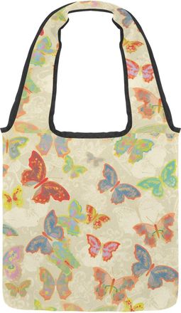 Generic Colorful Dancing Butterflies and Silhouette Background Reversible Canvas Shoulder Tote - Double-Sided Print, 12oz Cotton, 27cm Drop, Fold-Flat Bag for