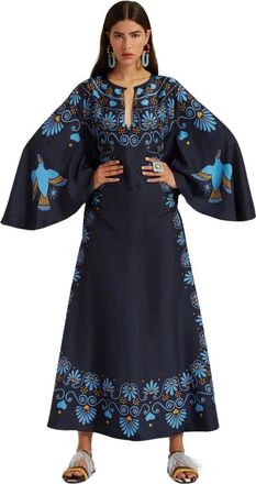 La DoubleJ Wijdvallende Kaftan Jurk - Dames - Maxi kleedjes - Blauw - S - Kleedjes
