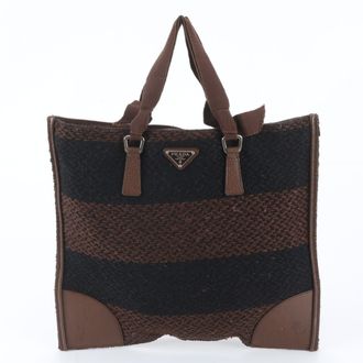 Prada Black Brown Leather Handbag Shoulder Bag Tote Bag (Pre-Owned)
