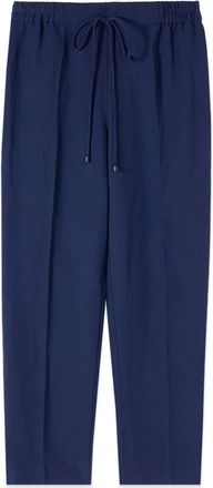 Oltre Cropped Linnenmix Broek - Dames - Straight fit broeken - Blauw - S - Linnen - Broeken