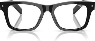 Prada 55mm Rectangular Blue Light Blocking Glasses in Black /Clear Blue Light at Nordstrom