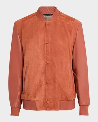HUGO BOSS Mens Micks Suede and Leather Bomber Jacket