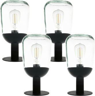 Loops 4 PACK IP44 Outdoor Pedestal Light Black Aluminium & Glass 60W E27 Wall Post