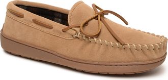 Minnetonka Plaid Lined Hardsole - Moccasin Slippers for Men Made with Suede Upper, Rubber Sole, Plush Interior, Fleece Lining, Rawhide Lace, and Traditional Mocc