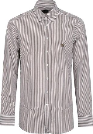 Etro Roma Logo Button-Down Long Sleeve Shirt - Heren - Casual Overhemden - Bruin - 3XL - Katoen - Overhemden