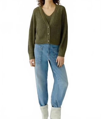 Oui Button Front Long Sleeve Cardigan In Green Garden