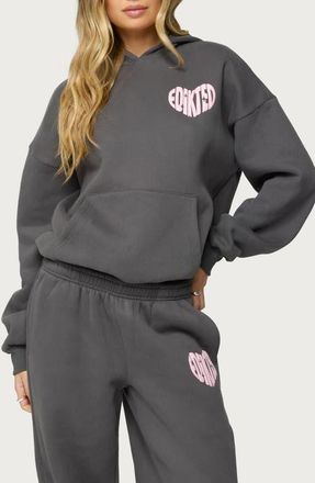 Edikted Major Love Fleece Logo Graphic Hoodie in Dark-Gray at Nordstrom, Size X-Large